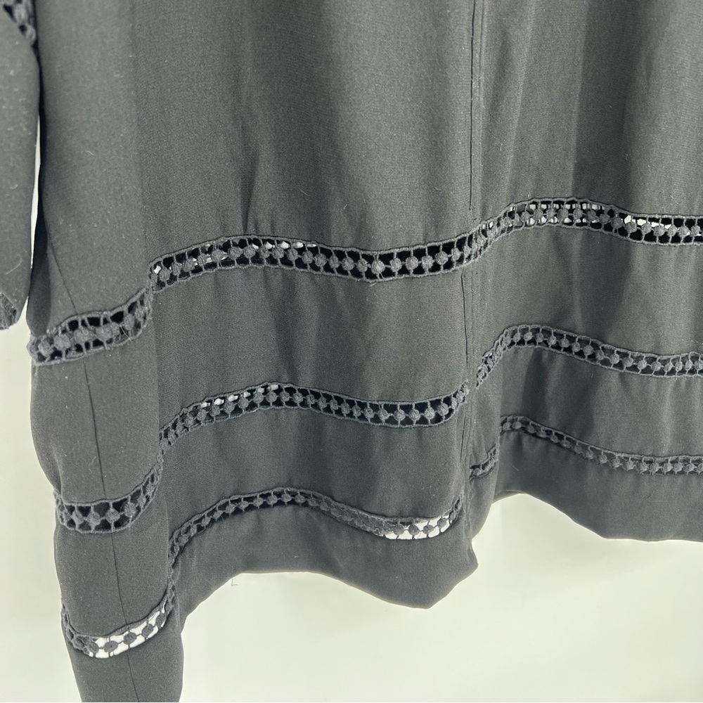 Maette Womens Tunic Top‎ Black 3/4 Sleeve V Neck Lace Pullover Blouse L - Picture 5 of 13